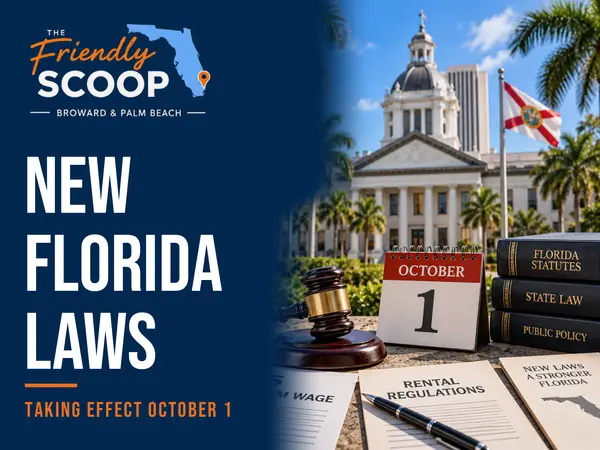 The Friendly Scoop cover graphic for a guide to the new Florida laws taking effect October 1, 2026
